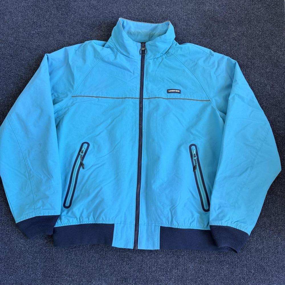 Lands' End Jacket Mens Large Blue Nylon Windbreaker Full Zip Lined Lightweight